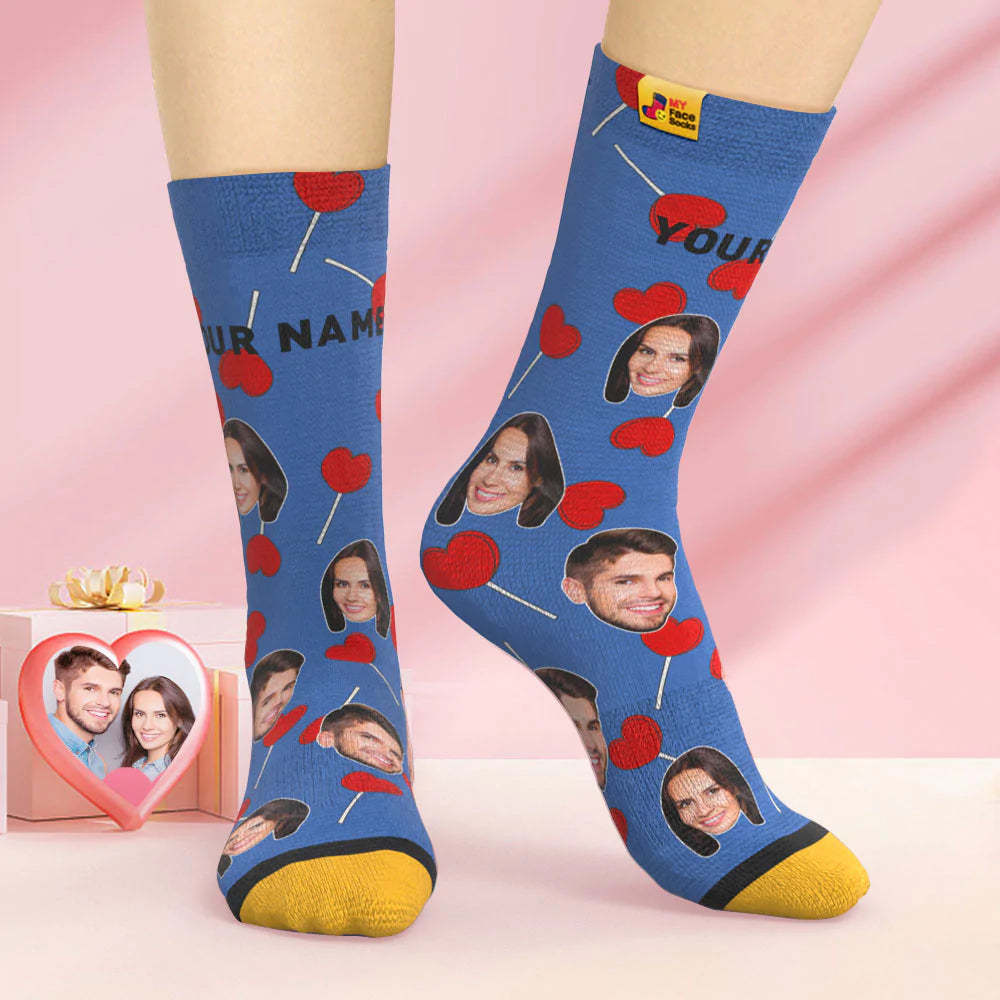 Calcetines Impresos Digitales 3d Personalizados Calcetines De Cara De Piruletas De Corazón De Regalo De San Valentín - MyFaceSocksES