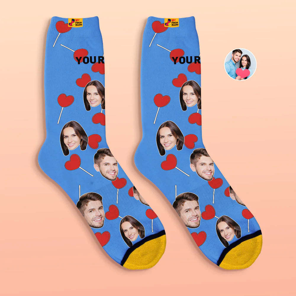 Calcetines Impresos Digitales 3d Personalizados Calcetines De Cara De Piruletas De Corazón De Regalo De San Valentín - MyFaceSocksES