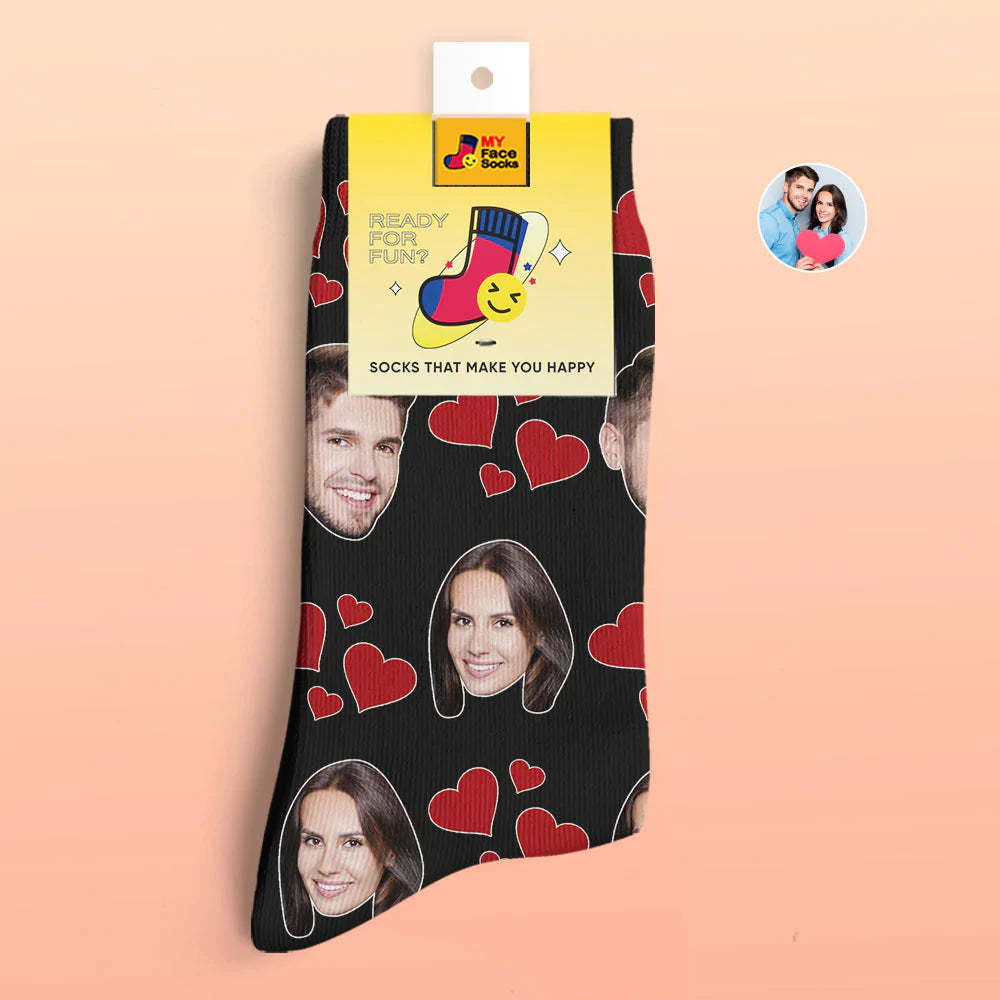 Calcetines Impresos Digitales Personalizados En 3d Regalo Del Día De San Valentín My Heart Face Socks - MyFaceSocksES