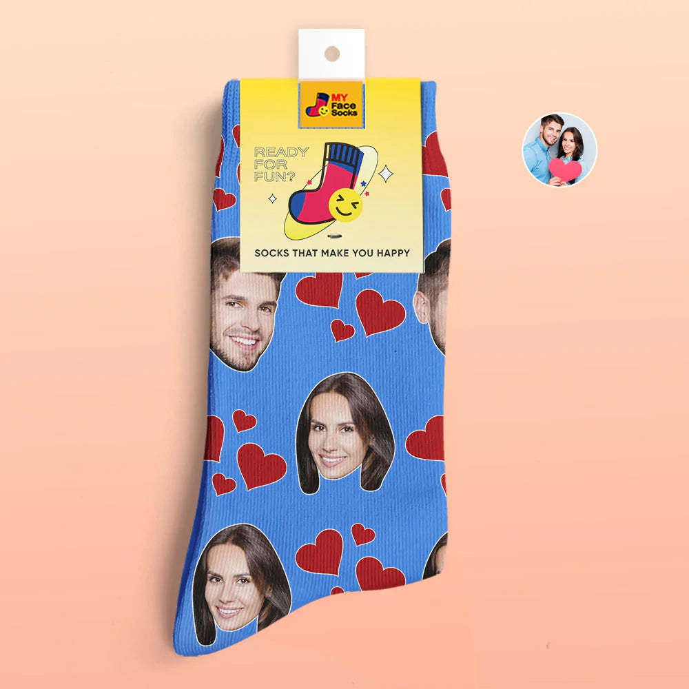 Calcetines Impresos Digitales Personalizados En 3d Regalo Del Día De San Valentín My Heart Face Socks - MyFaceSocksES