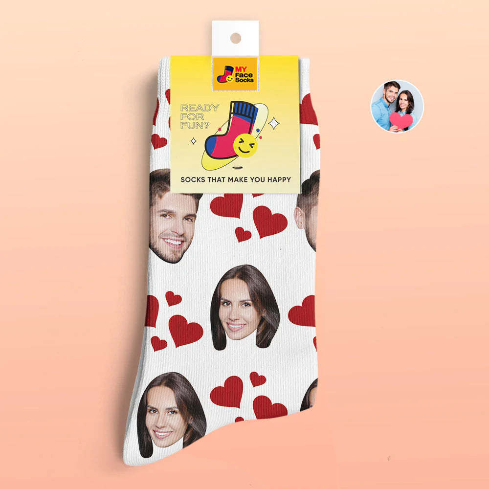 Calcetines Impresos Digitales Personalizados En 3d Regalo Del Día De San Valentín My Heart Face Socks - MyFaceSocksES