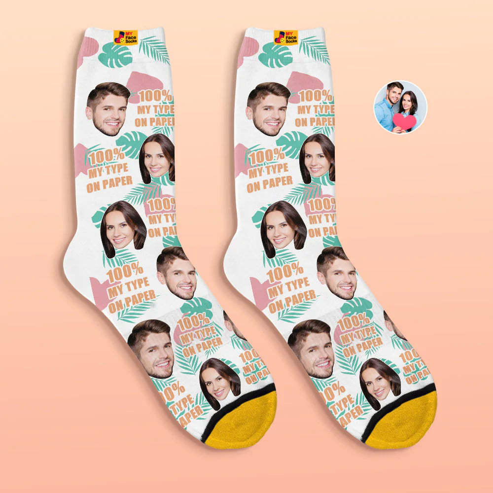 Calcetines Impresos Digitales 3d Personalizados Regalo Del Día De San Valentín 100% Mi Tipo En Papel Calcetines Faciales - MyFaceSocksES