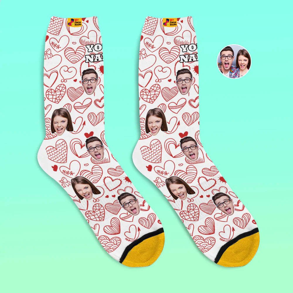 Calcetines Impresos Digitales 3d Personalizados Regalo Del Día De San Valentín Corazones Revoloteando Calcetines Faciales Para Amantes - MyFaceSocksES