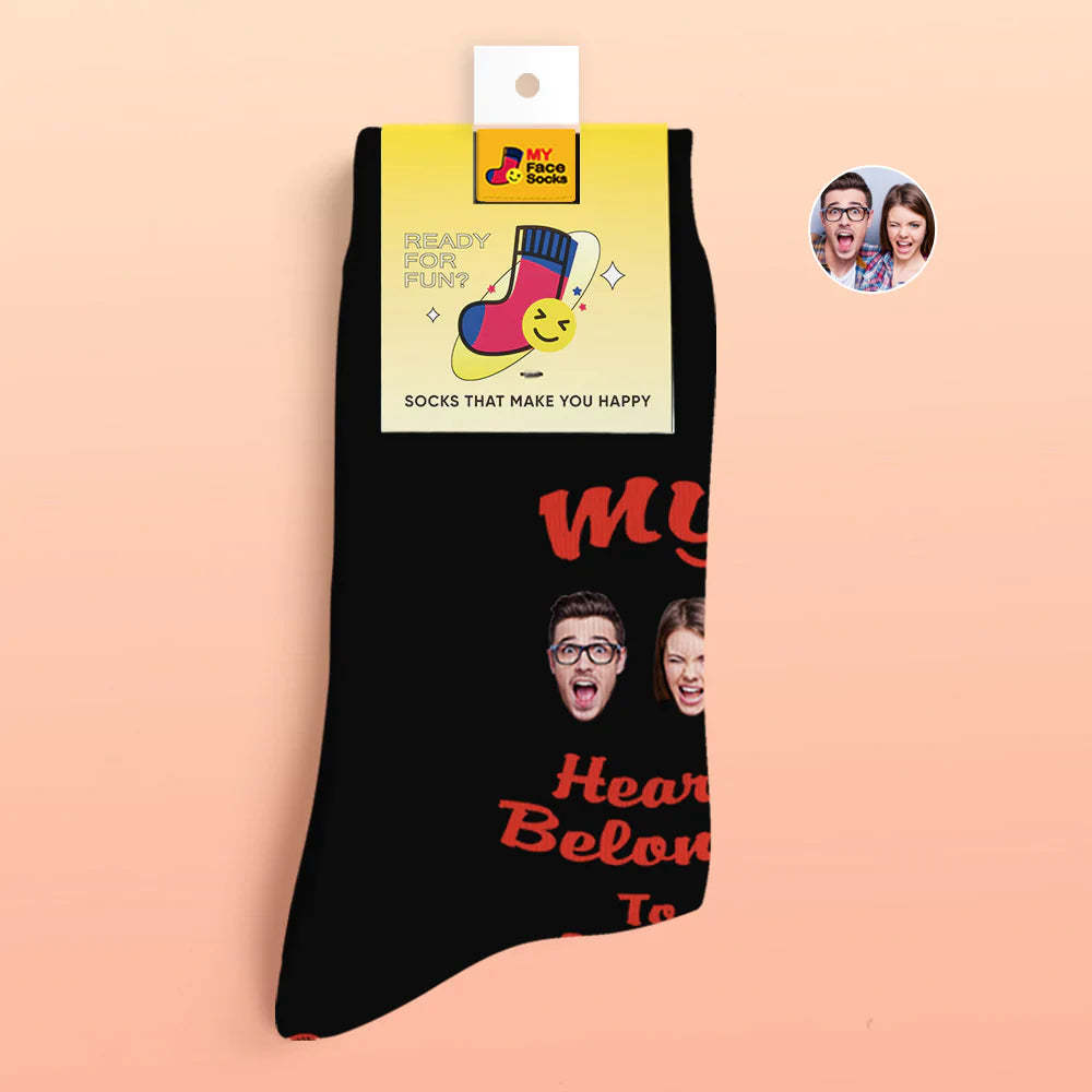 Calcetines Impresos Digitales 3d Personalizados Regalo De San Valentín Mi Corazón Te Pertenece Calcetines De Cara Para Amante - MyFaceSocksES