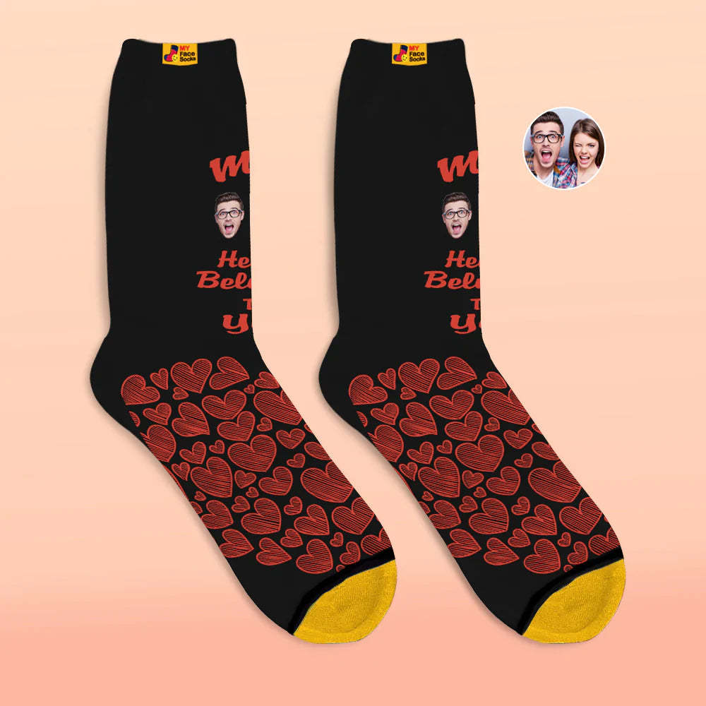 Calcetines Impresos Digitales 3d Personalizados Regalo De San Valentín Mi Corazón Te Pertenece Calcetines De Cara Para Amante - MyFaceSocksES