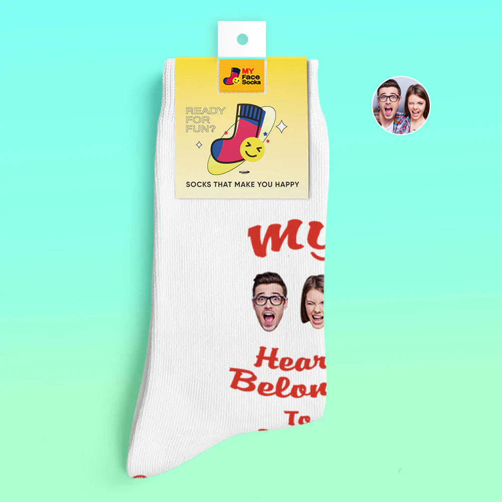 Calcetines Impresos Digitales 3d Personalizados Regalo De San Valentín Mi Corazón Te Pertenece Calcetines De Cara Para Amante - MyFaceSocksES