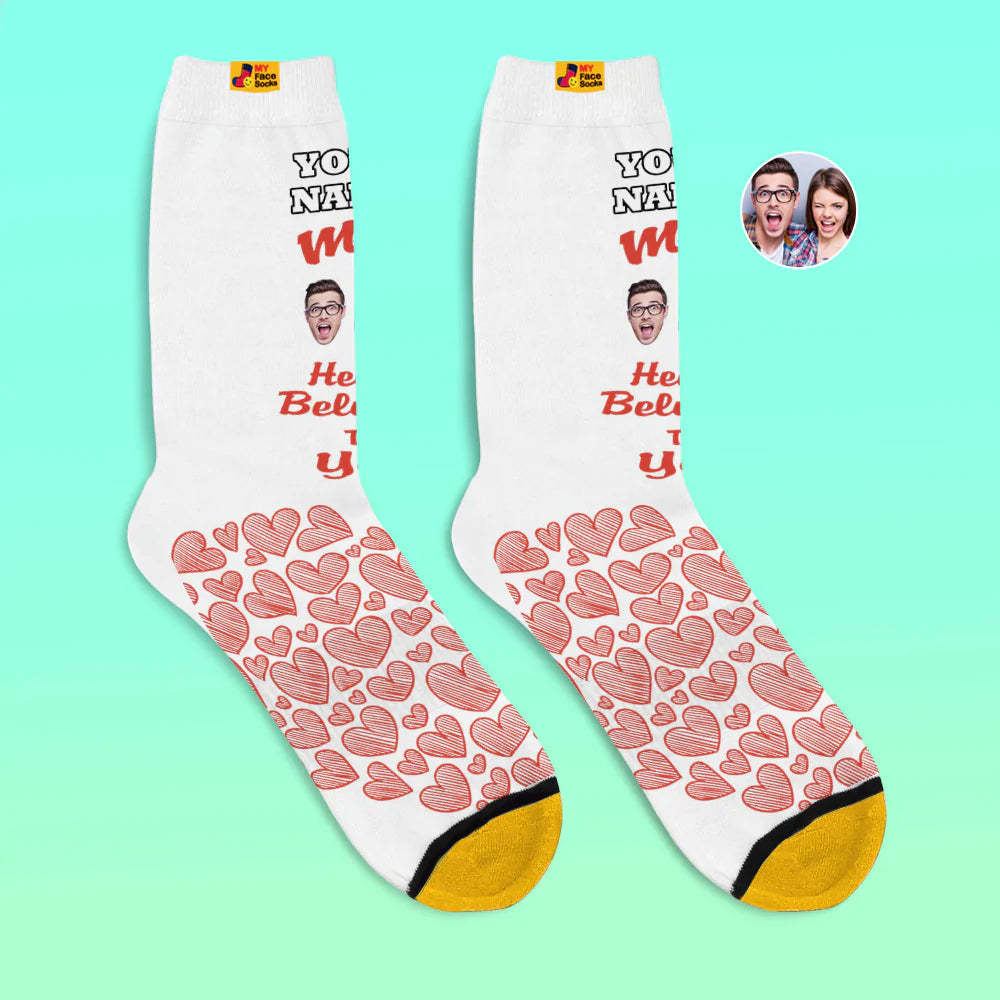 Calcetines Impresos Digitales 3d Personalizados Regalo De San Valentín Mi Corazón Te Pertenece Calcetines De Cara Para Amante - MyFaceSocksES