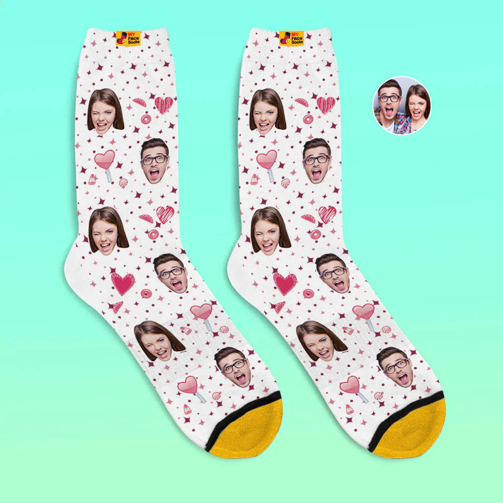 Calcetines Impresos Digitales Personalizados 3d Calcetines De Cara De Corazón De Caramelo De Regalo De San Valentín Para Amante - MyFaceSocksES