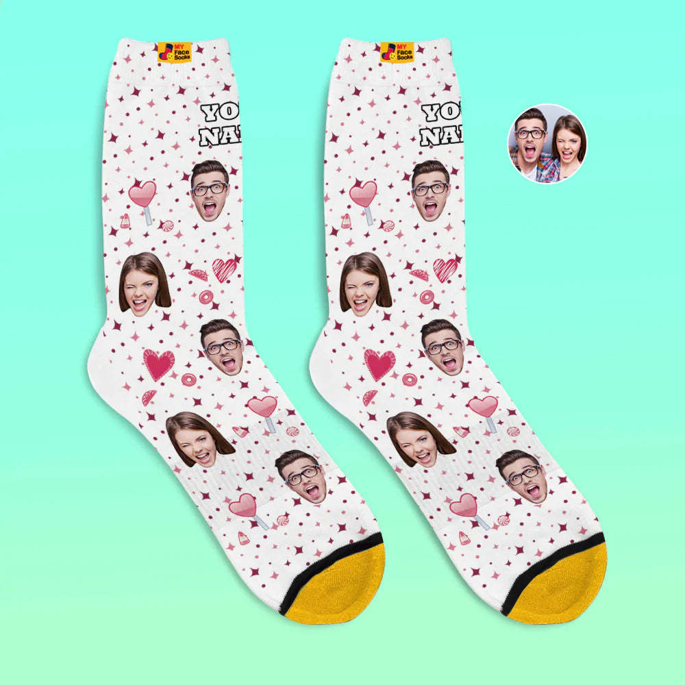 Calcetines Impresos Digitales Personalizados 3d Calcetines De Cara De Corazón De Caramelo De Regalo De San Valentín Para Amante - MyFaceSocksES