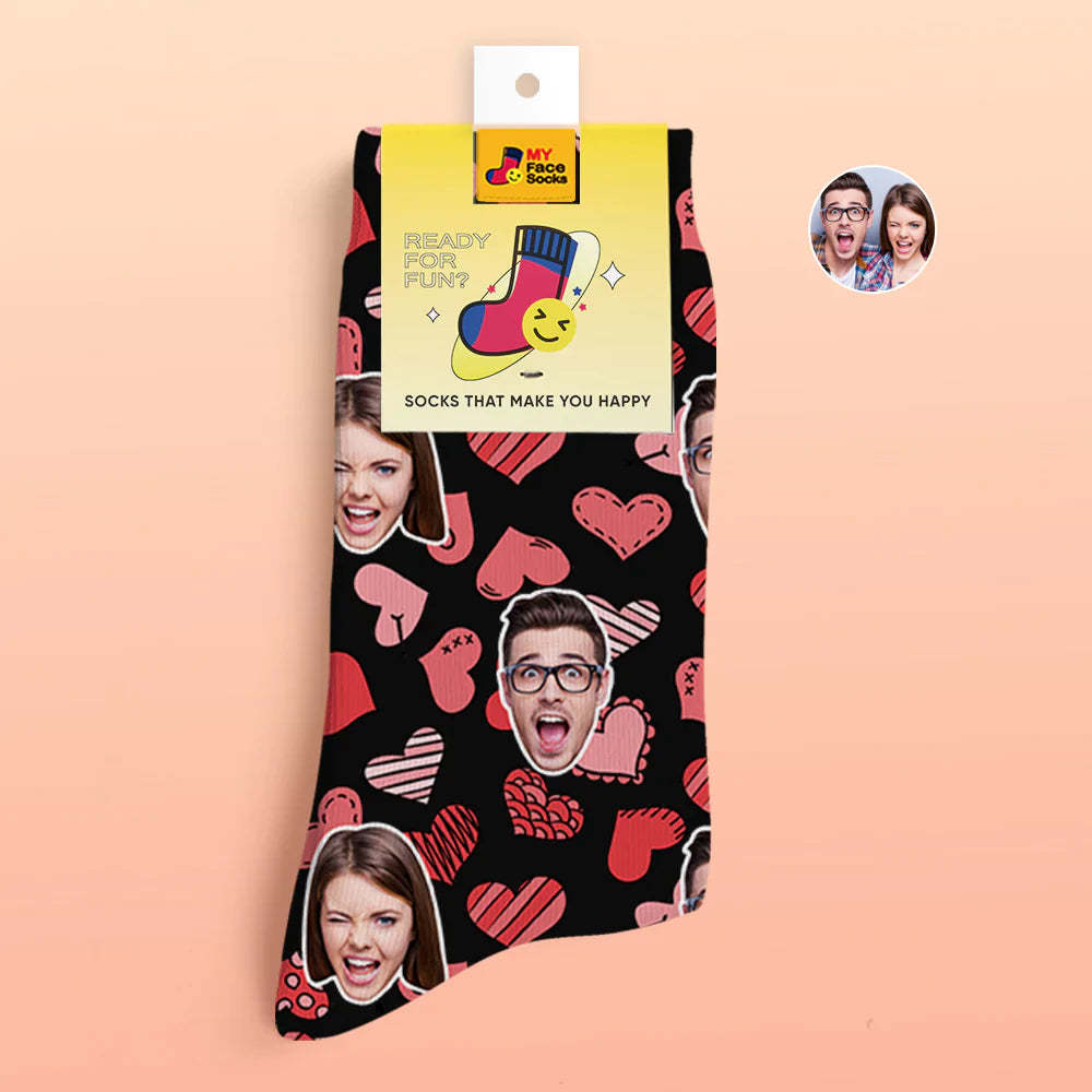 Calcetines Impresos Digitales Personalizados En 3d Calcetines De Cara De Corazones De Regalo De San Valentín Varios Para Amante - MyFaceSocksES