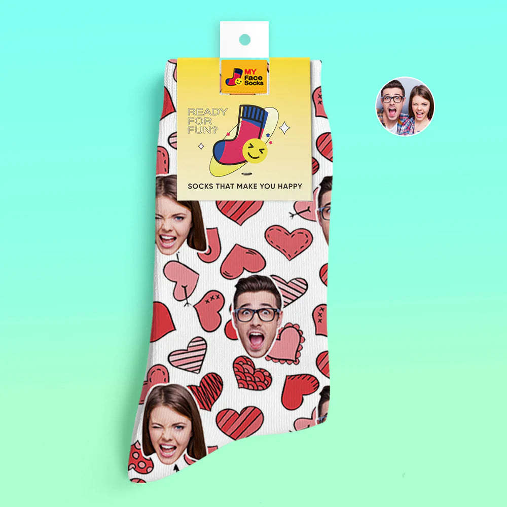 Calcetines Impresos Digitales Personalizados En 3d Calcetines De Cara De Corazones De Regalo De San Valentín Varios Para Amante - MyFaceSocksES