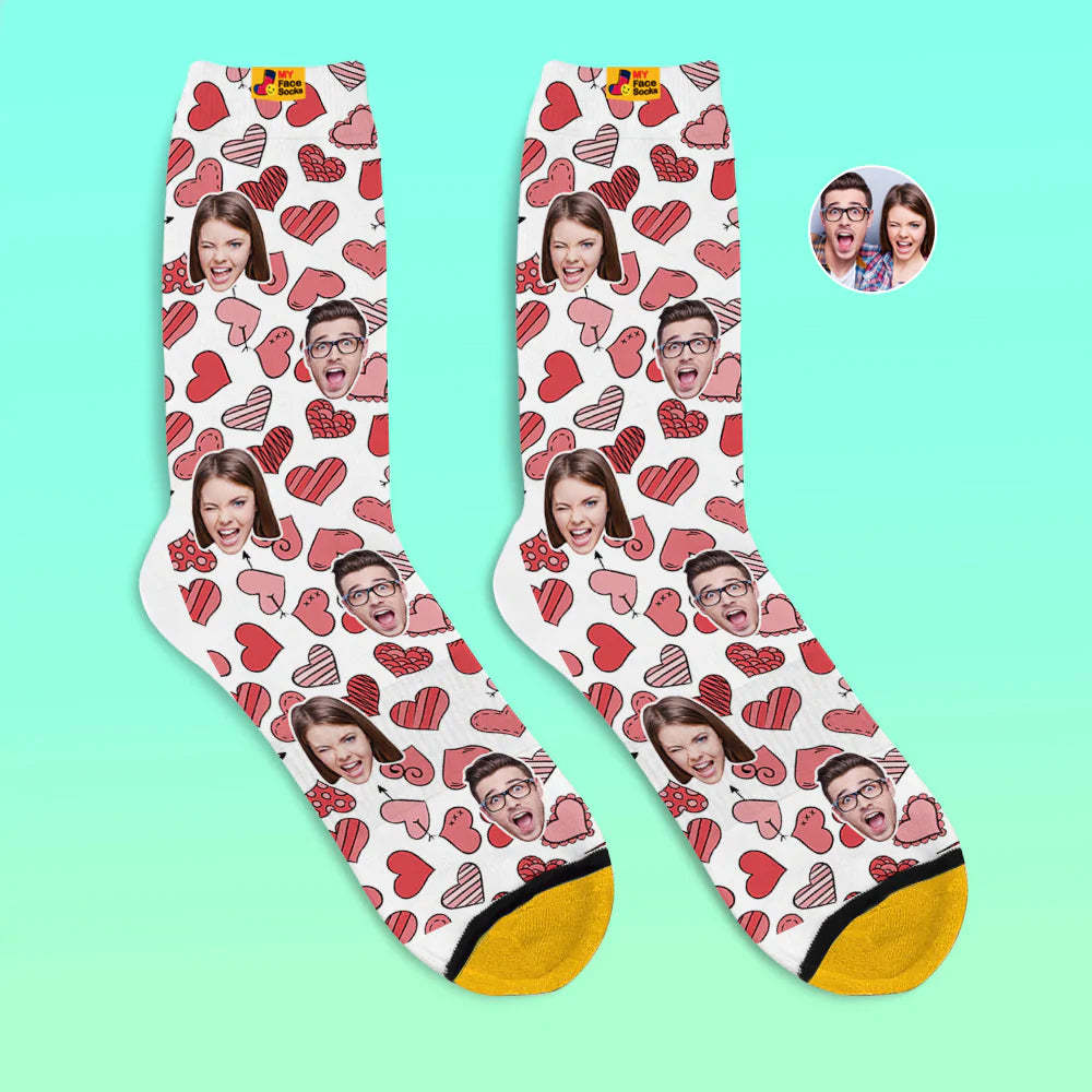 Calcetines Impresos Digitales Personalizados En 3d Calcetines De Cara De Corazones De Regalo De San Valentín Varios Para Amante - MyFaceSocksES