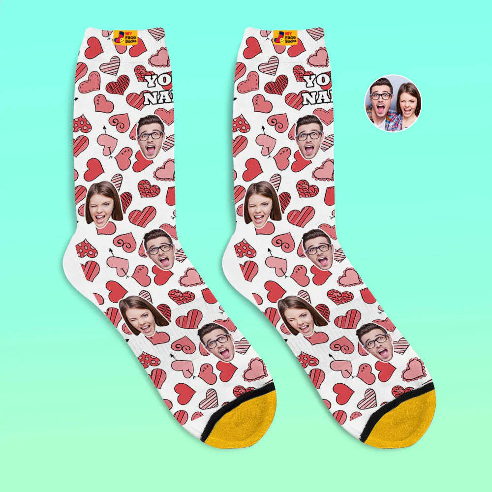 Calcetines Impresos Digitales Personalizados En 3d Calcetines De Cara De Corazones De Regalo De San Valentín Varios Para Amante - MyFaceSocksES