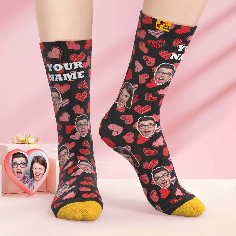 Calcetines Impresos Digitales Personalizados En 3d Calcetines De Cara De Corazones De Regalo De San Valentín Varios Para Amante - MyFaceSocksES