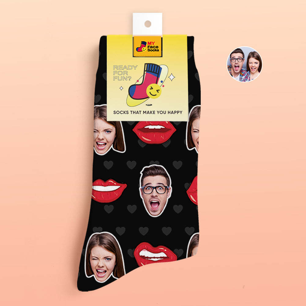 Calcetines Impresos Digitales Personalizados En 3d Regalos Para El Día De San Valentín Calcetines Sexy Con Cara De Labios - MyFaceSocksES