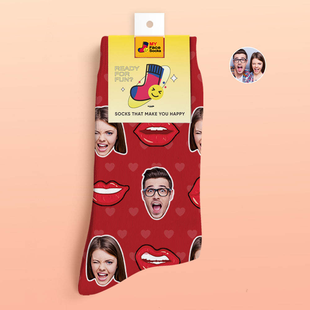 Calcetines Impresos Digitales Personalizados En 3d Regalos Para El Día De San Valentín Calcetines Sexy Con Cara De Labios - MyFaceSocksES