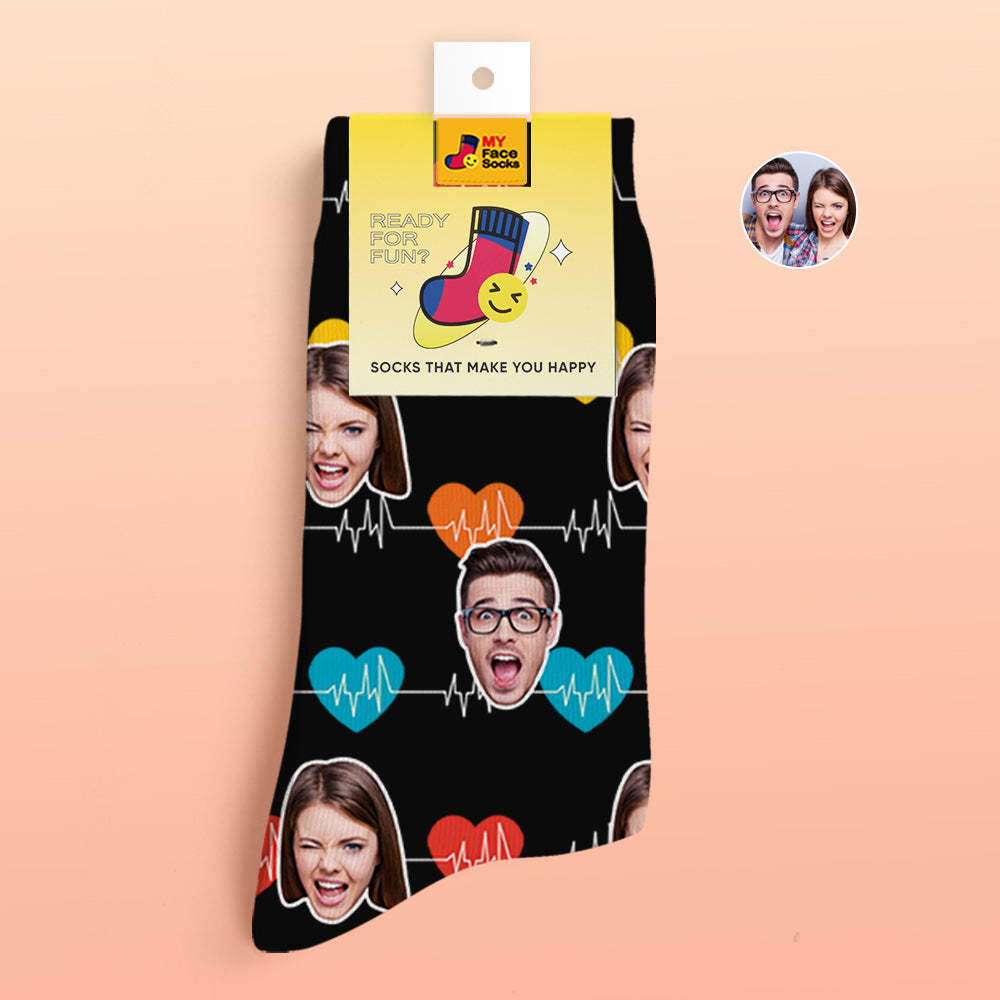 Calcetines Impresos Digitales Personalizados En 3d Regalos Para El Día De San Valentín Calcetines Faciales Con Monitor Cardíaco - MyFaceSocksES