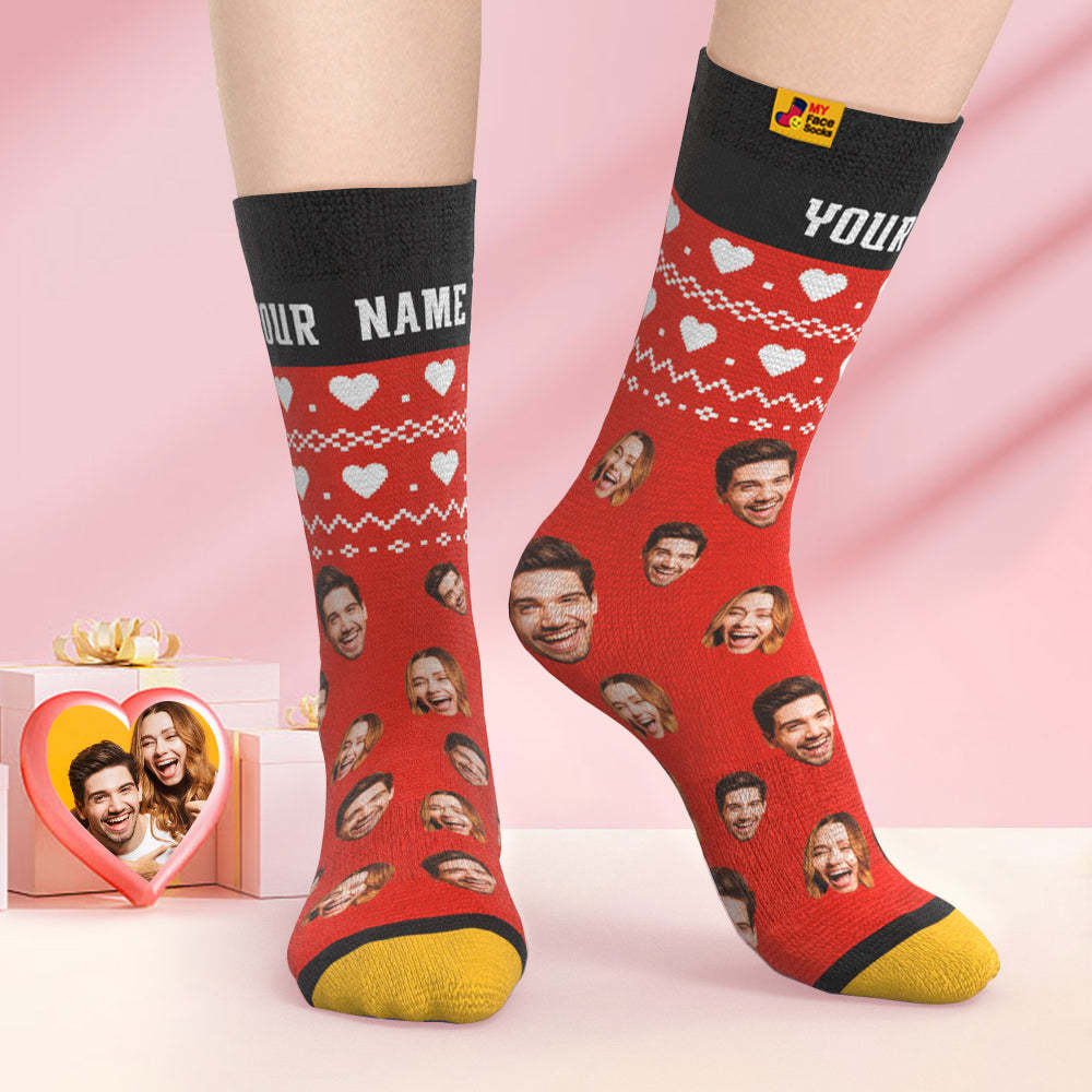 Calcetines Impresos Digitales 3d Personalizados Regalos Del Día De San Valentín Calcetines De Cara Justa De Corazón - MyFaceSocksES