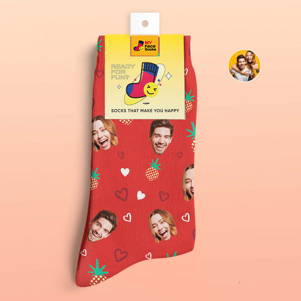 Calcetines Impresos Digitales Personalizados En 3d Regalos Para El Día De San Valentín Calcetines Con Cara De Piña - MyFaceSocksES