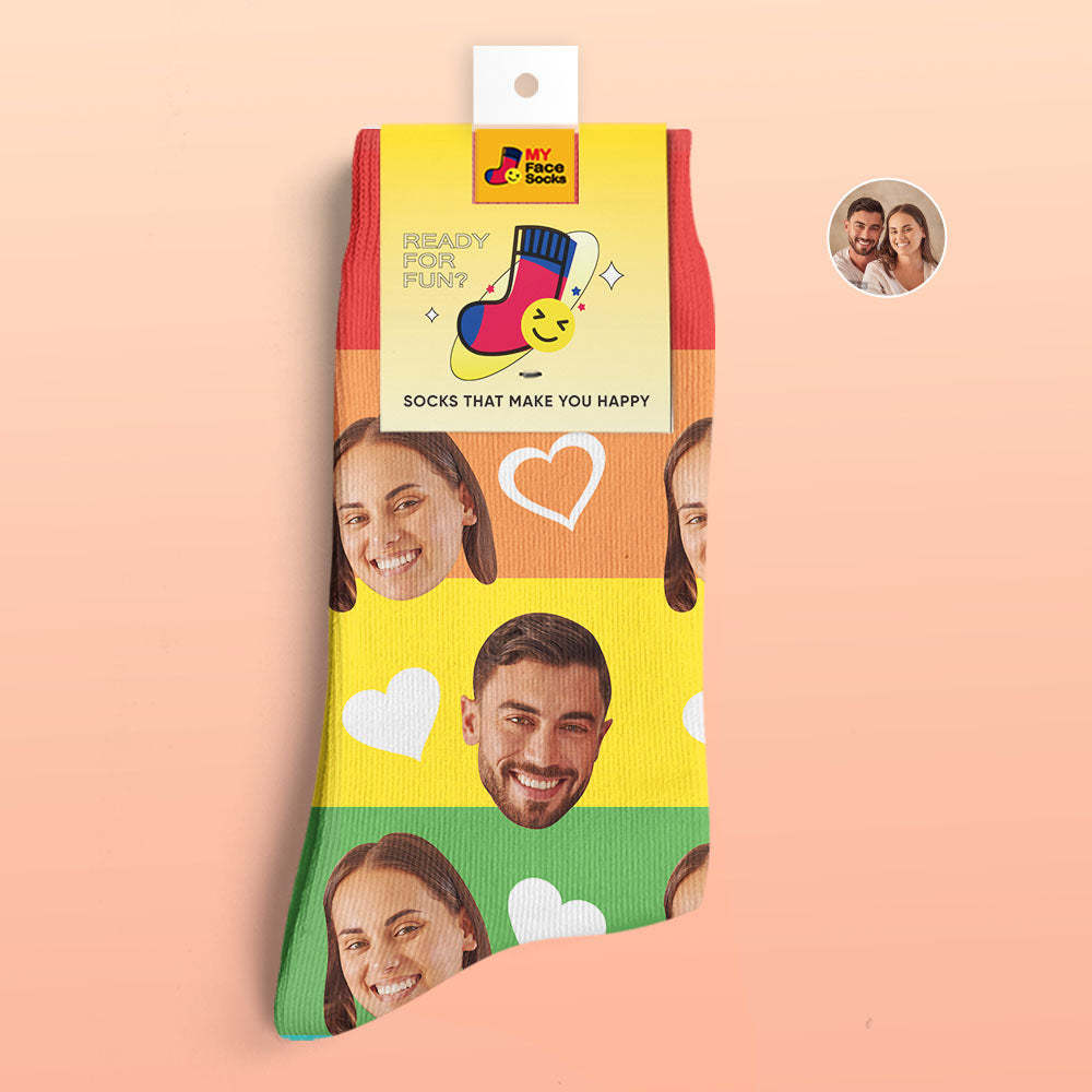 Calcetines Impresos Digitales 3d Personalizados Calcetines De Cara De Pareja Multicolor - MyFaceSocksES