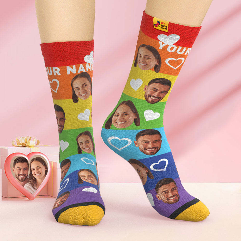 Calcetines Impresos Digitales 3d Personalizados Calcetines De Cara De Pareja Multicolor - MyFaceSocksES