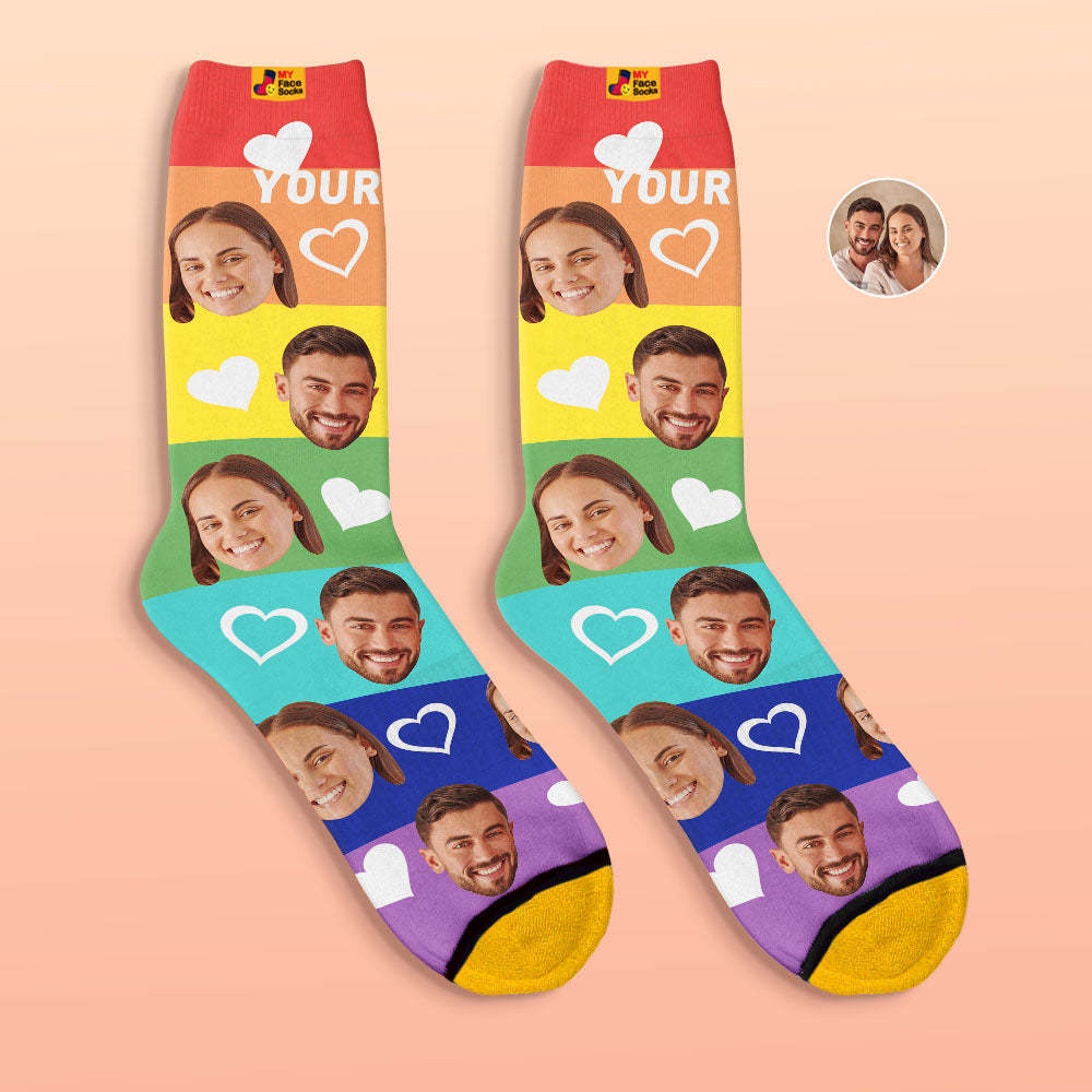 Calcetines Impresos Digitales 3d Personalizados Calcetines De Cara De Pareja Multicolor - MyFaceSocksES