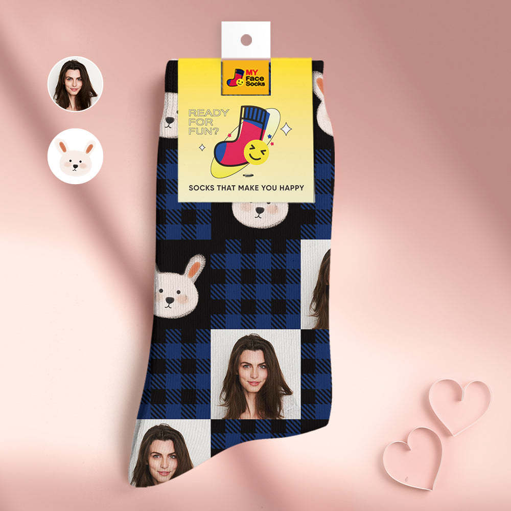 Calcetines Personalizados Para La Cara, Regalos Personalizados Para El Día De La Madre, Calcetines Impresos Digitales En 3d Para Amante-lindo Conejo - MyFaceSocksES