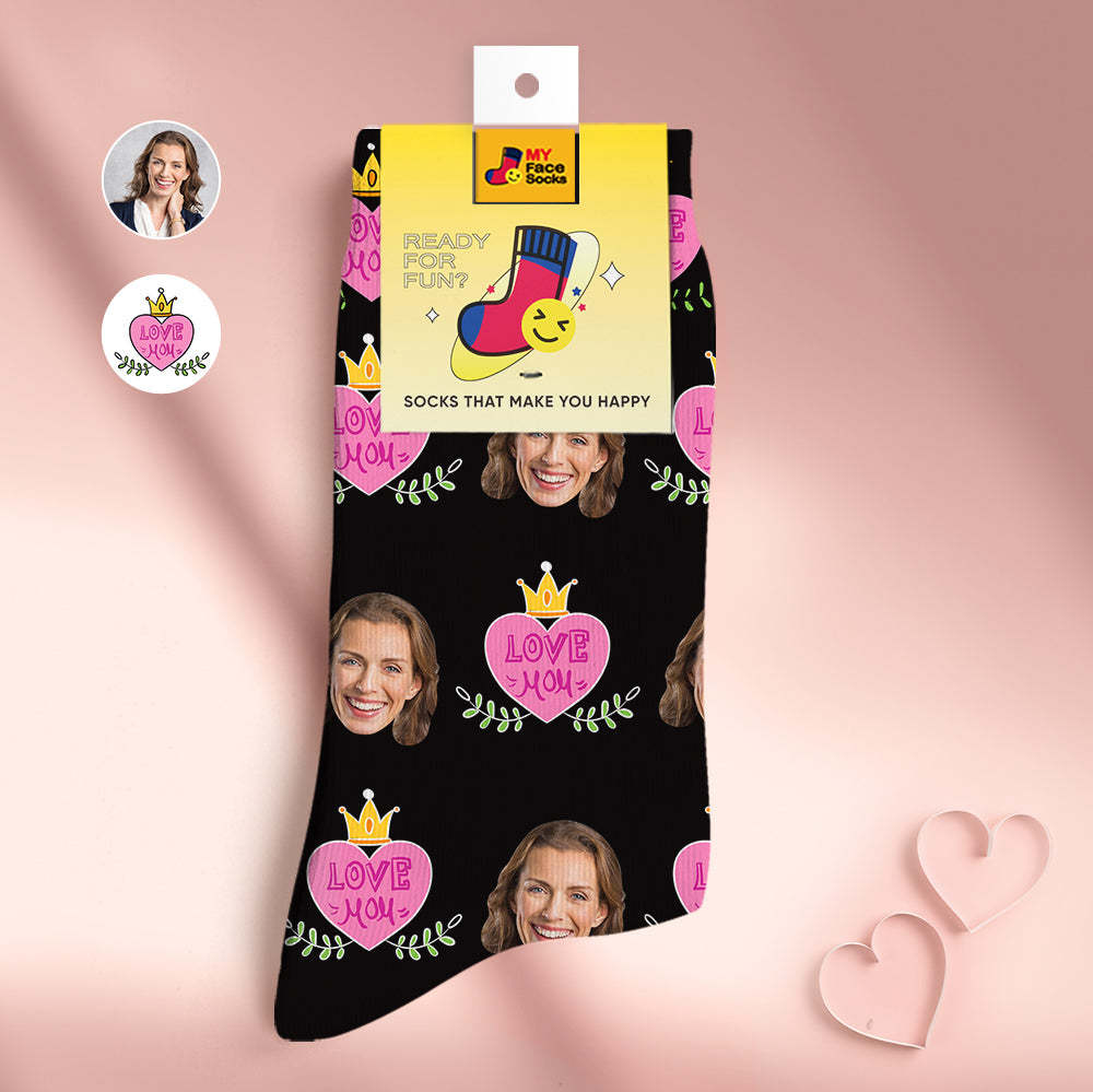 Calcetines Personalizados Para La Cara Regalos Personalizados Para El Día De La Madre Calcetines Impresos Digitales En 3d Love Mom - MyFaceSocksES