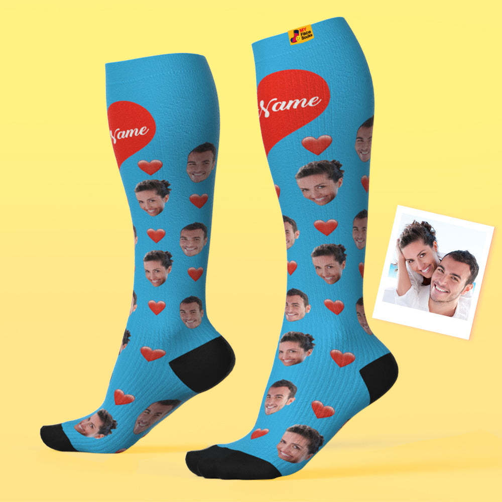 Actualizar Calcetines De Compresión Hasta La Rodilla Transpirables Personalizados Vista Previa En Línea Agregar Imagen Y Nombre Corazón - MyFaceSocksES