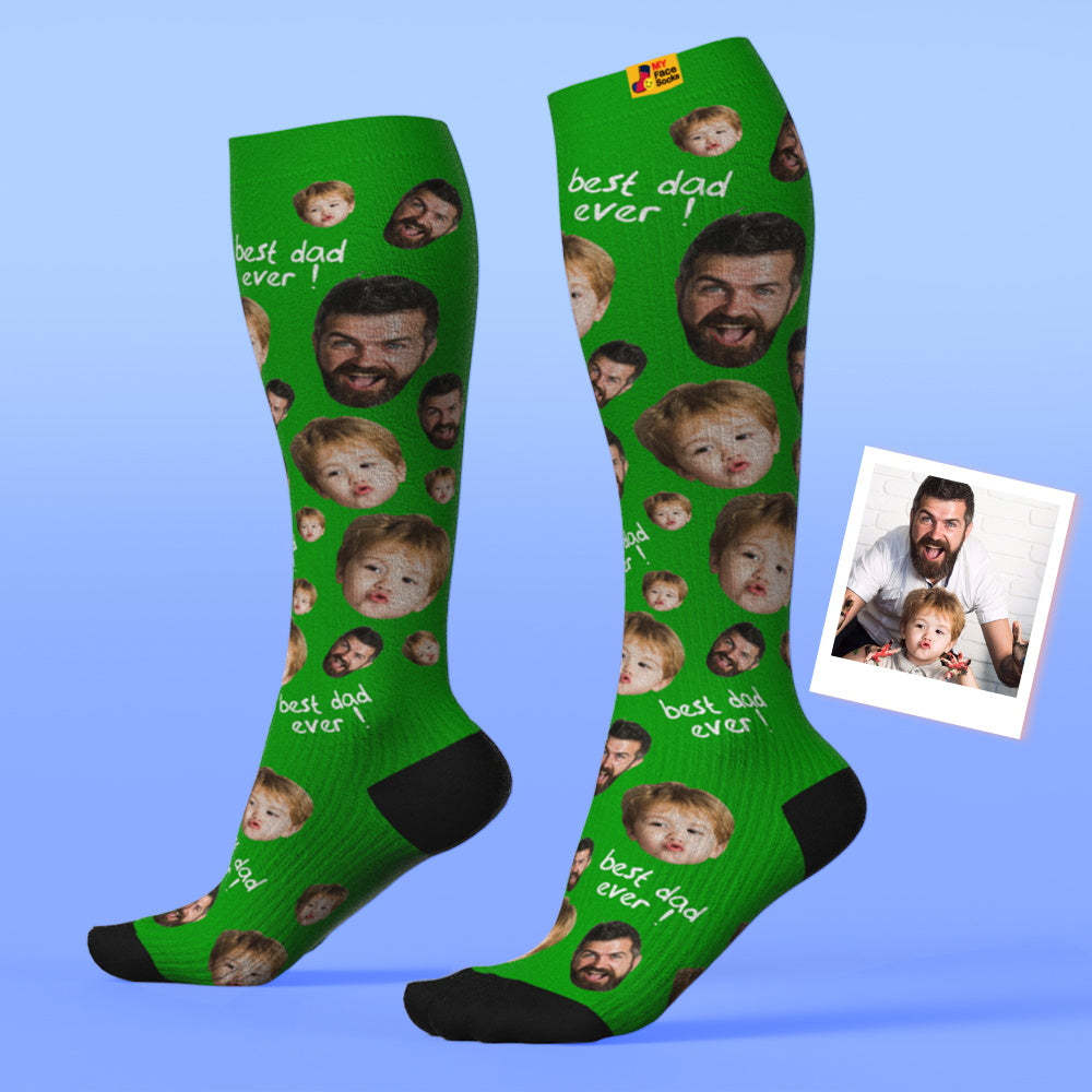 Actualización Del Día Del Padre Calcetines De Compresión Hasta La Rodilla Transpirables Personalizados Vista Previa En Línea Agregar Imagen Y Nombre Love Dad - MyFaceSocksES