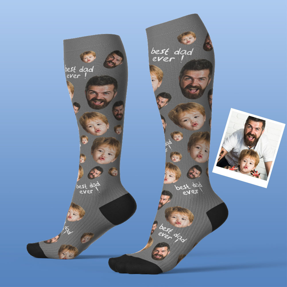 Actualización Del Día Del Padre Calcetines De Compresión Hasta La Rodilla Transpirables Personalizados Vista Previa En Línea Agregar Imagen Y Nombre Love Dad - MyFaceSocksES