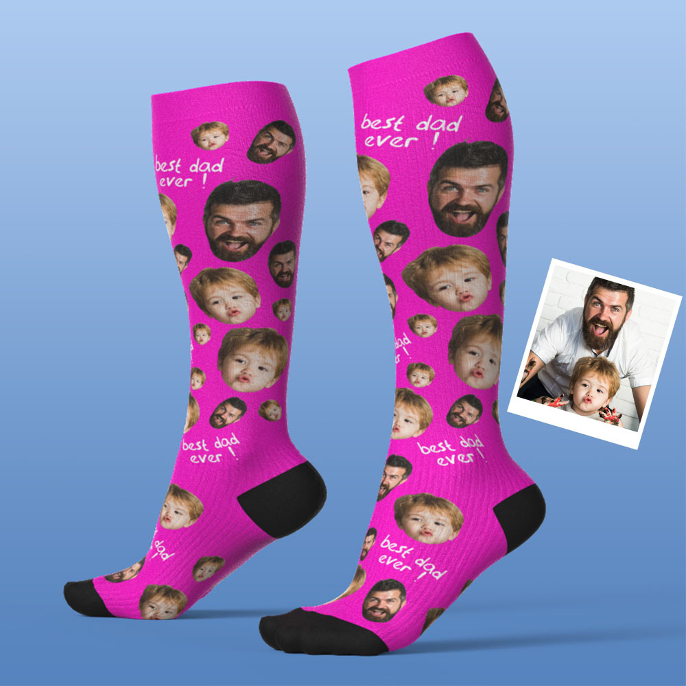 Actualización Del Día Del Padre Calcetines De Compresión Hasta La Rodilla Transpirables Personalizados Vista Previa En Línea Agregar Imagen Y Nombre Love Dad - MyFaceSocksES