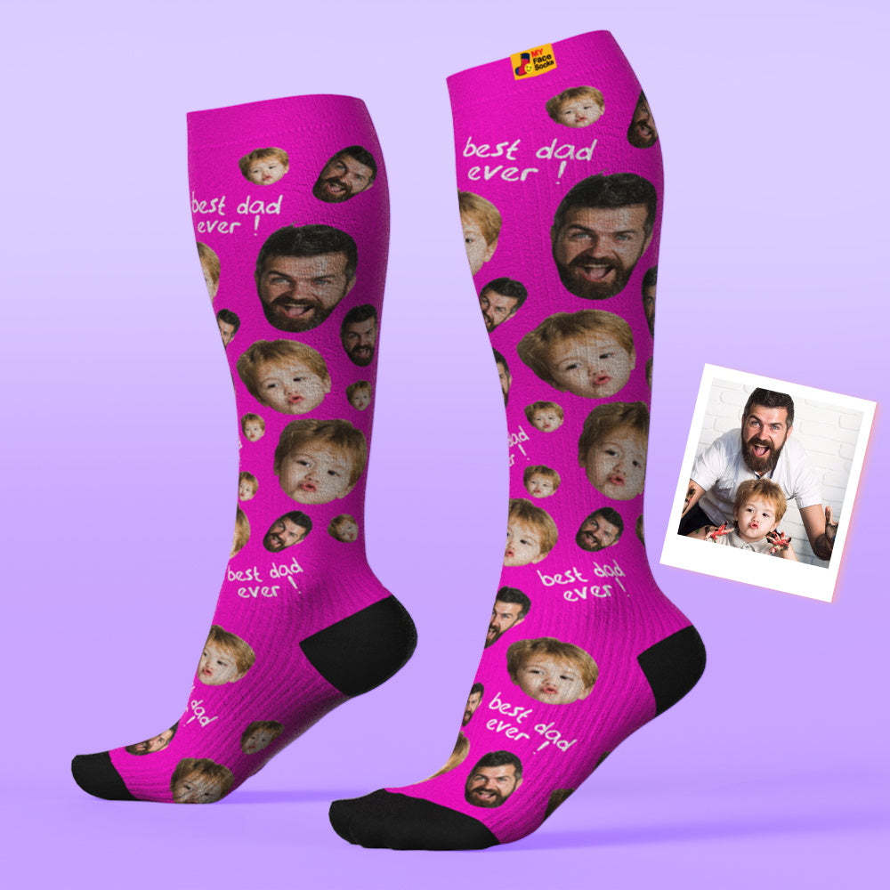 Actualización Del Día Del Padre Calcetines De Compresión Hasta La Rodilla Transpirables Personalizados Vista Previa En Línea Agregar Imagen Y Nombre Love Dad - MyFaceSocksES