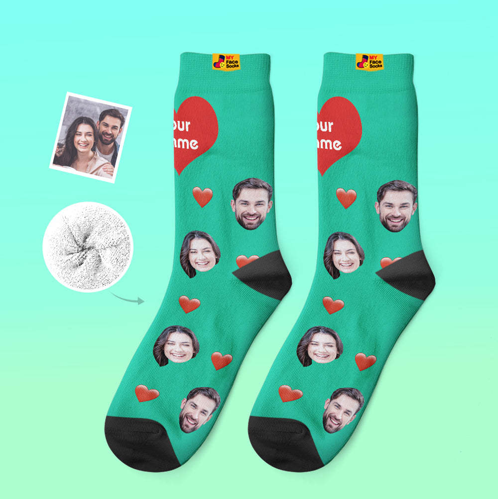 Calcetines Gruesos Personalizados Foto 3d Calcetines Impresos Digitales Otoño Invierno Calcetines Cálidos Corazón - MyFaceSocksES