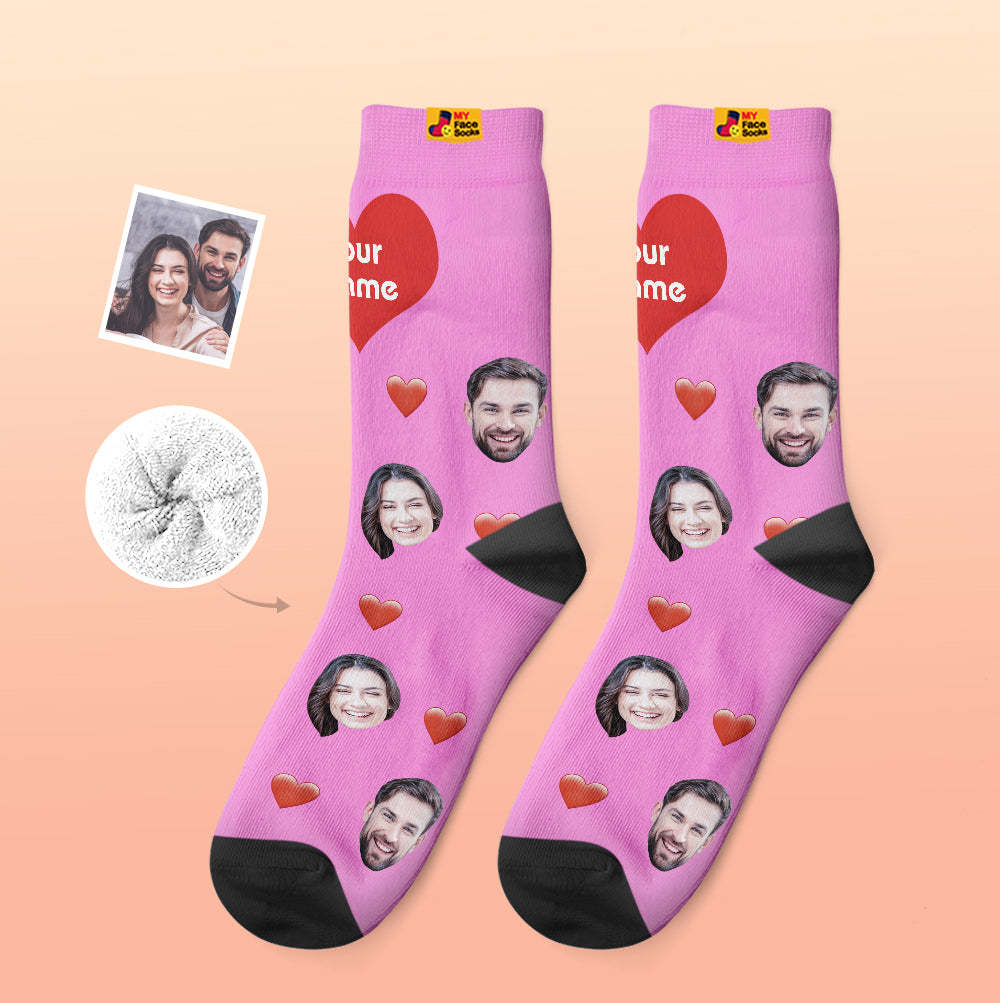 Calcetines Gruesos Personalizados Foto 3d Calcetines Impresos Digitales Otoño Invierno Calcetines Cálidos Corazón - MyFaceSocksES