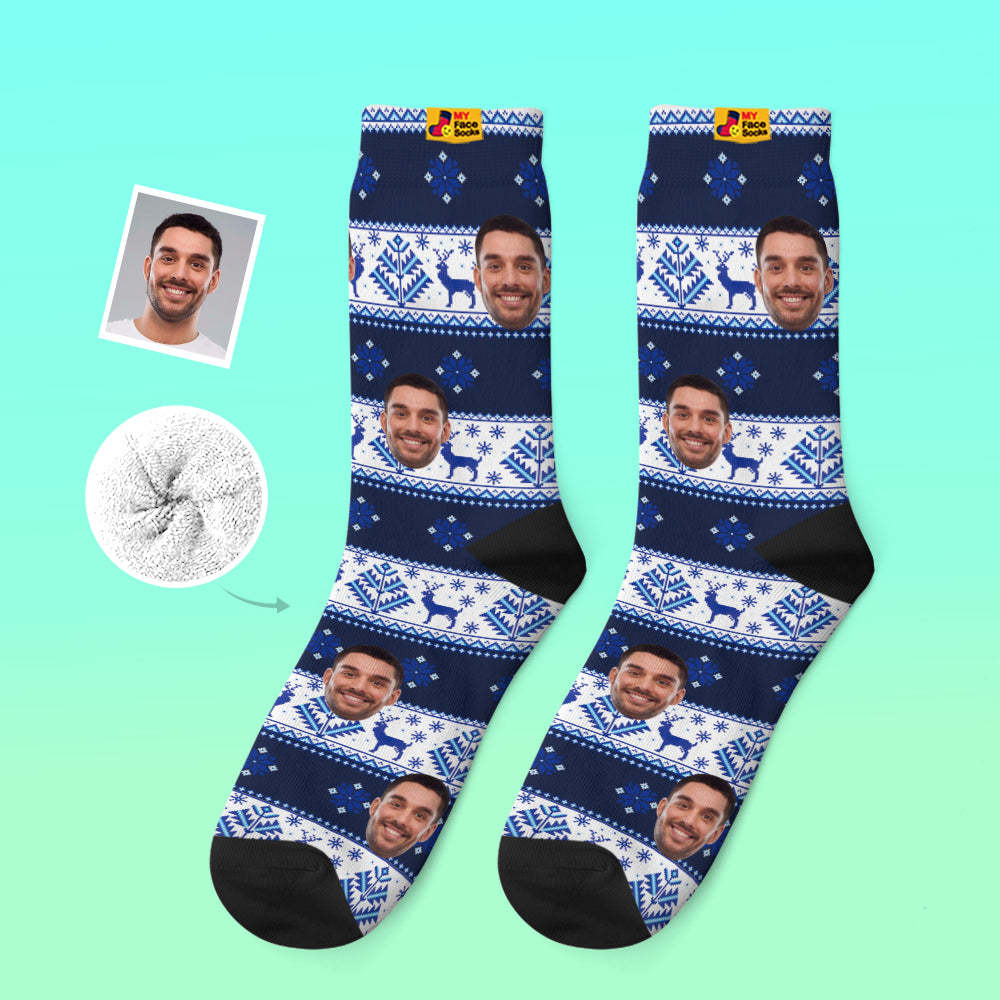 Calcetines Gruesos Personalizados Foto 3d Calcetines Impresos Digitales Otoño Invierno Calcetines Cálidos Sobre Patrón Nórdico - MyFaceSocksES