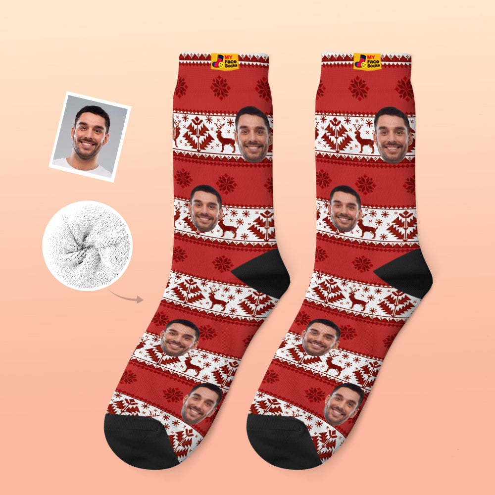 Calcetines Gruesos Personalizados Foto 3d Calcetines Impresos Digitales Otoño Invierno Calcetines Cálidos Sobre Patrón Nórdico - MyFaceSocksES