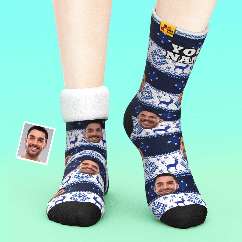 Calcetines Gruesos Personalizados Foto 3d Calcetines Impresos Digitales Otoño Invierno Calcetines Cálidos Sobre Patrón Nórdico - MyFaceSocksES