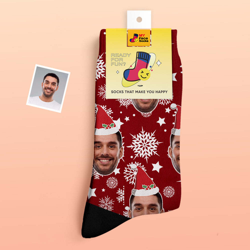 Calcetines Gruesos Personalizados Foto 3d Calcetines Impresos Digitales Otoño Invierno Calcetines Cálidos Navidad Sombrero De Papá Noel - MyFaceSocksES