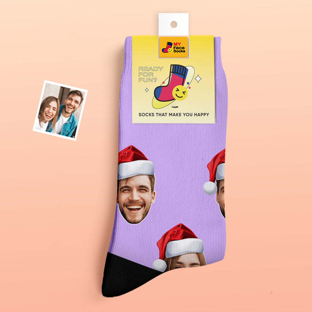 Calcetines Gruesos Personalizados Foto 3d Calcetines Impresos Digitales Otoño Invierno Calcetines Cálidos Usar Sombrero De Santa - MyFaceSocksES