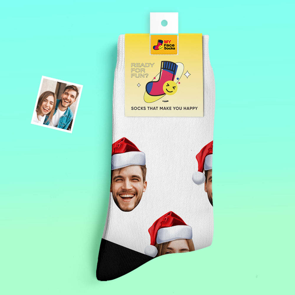 Calcetines Gruesos Personalizados Foto 3d Calcetines Impresos Digitales Otoño Invierno Calcetines Cálidos Usar Sombrero De Santa - MyFaceSocksES