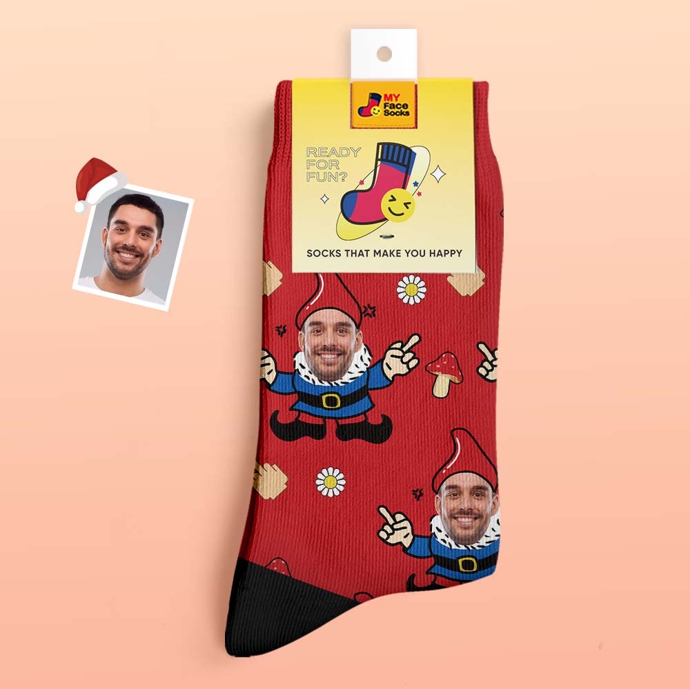 Regalos De Navidad, Calcetines Gruesos Personalizados Foto 3d Digital Impreso Calcetines Otoño Invierno Cálido Calcetines Gnomo - MyFaceSocksES