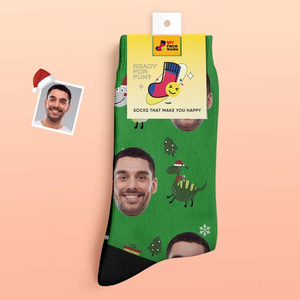 Regalos De Navidad, Calcetines Gruesos Personalizados Foto 3d Digital Impreso Calcetines Otoño Invierno Cálido Calcetines Santa Sombrero Dinosaurio - MyFaceSocksES