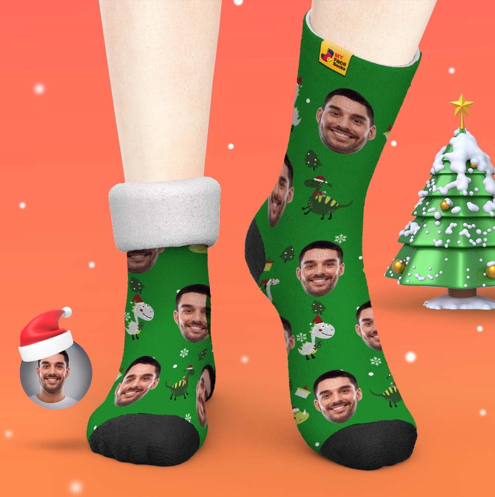 Regalos De Navidad, Calcetines Gruesos Personalizados Foto 3d Digital Impreso Calcetines Otoño Invierno Cálido Calcetines Santa Sombrero Dinosaurio - MyFaceSocksES