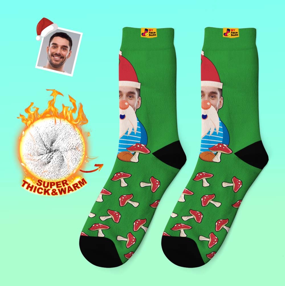 Regalos De Navidad, Calcetines Gruesos Personalizados Foto 3d Calcetines Impresos Digitales Otoño Invierno Calcetines Cálidos Navidad Gnomo Setas - MyFaceSocksES