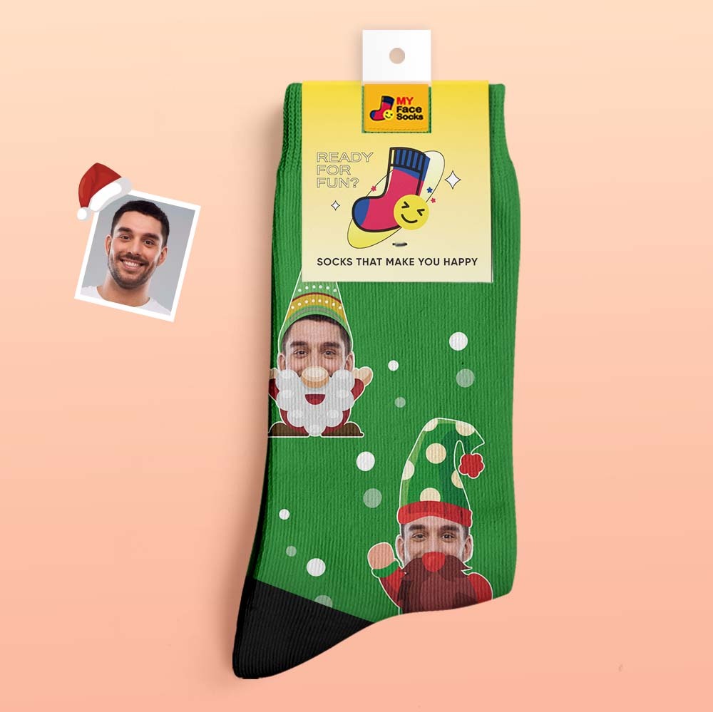 Regalos De Navidad, Calcetines Gruesos Personalizados Foto 3d Calcetines Impresos Digitales Otoño Invierno Calcetines Cálidos Gnomo Barbudo - MyFaceSocksES