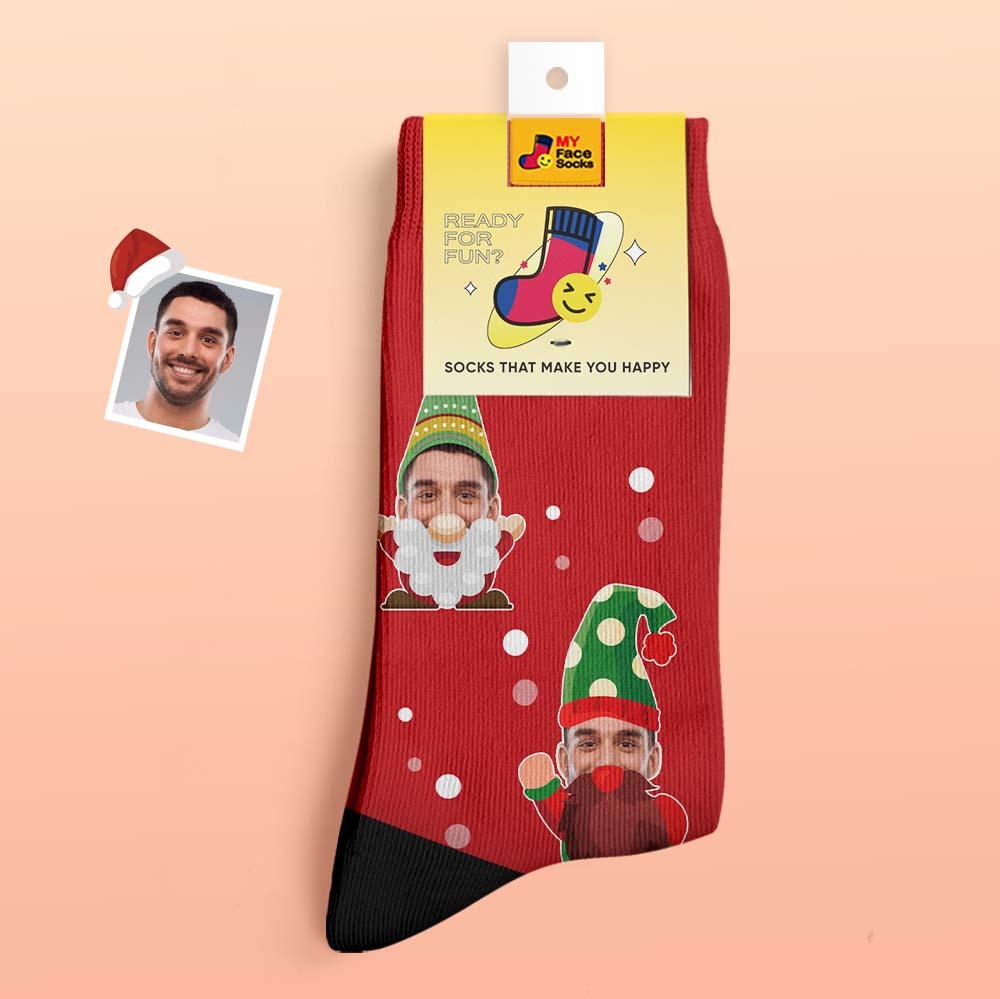 Regalos De Navidad, Calcetines Gruesos Personalizados Foto 3d Calcetines Impresos Digitales Otoño Invierno Calcetines Cálidos Gnomo Barbudo - MyFaceSocksES