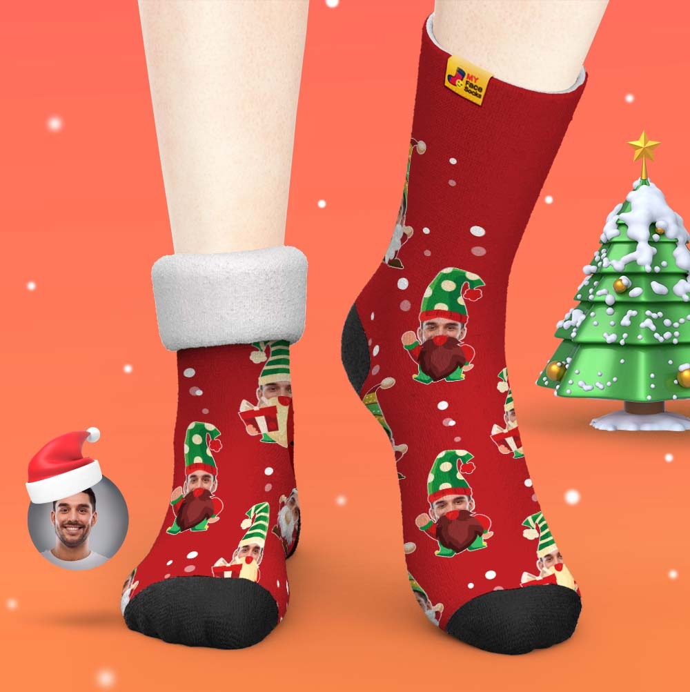 Regalos De Navidad, Calcetines Gruesos Personalizados Foto 3d Calcetines Impresos Digitales Otoño Invierno Calcetines Cálidos Gnomo Barbudo - MyFaceSocksES