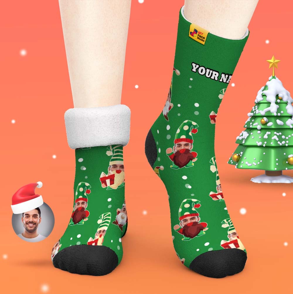 Regalos De Navidad, Calcetines Gruesos Personalizados Foto 3d Calcetines Impresos Digitales Otoño Invierno Calcetines Cálidos Gnomo Barbudo - MyFaceSocksES