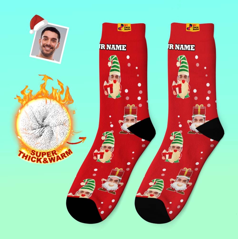 Regalos De Navidad, Calcetines Gruesos Personalizados Foto 3d Calcetines Impresos Digitales Otoño Invierno Calcetines Cálidos Gnomo Barbudo - MyFaceSocksES